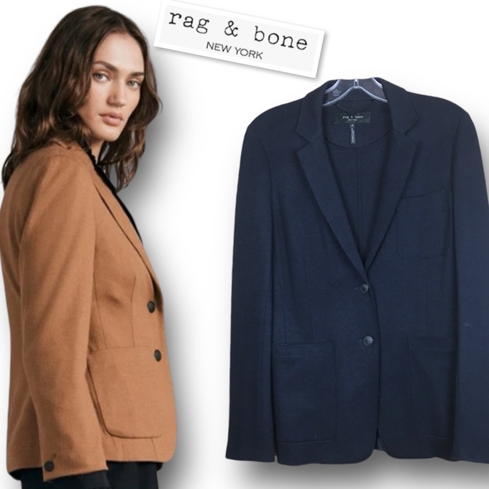 Rag & bone 100% Boiled Wool Knit Two Buttons Jacket Blazer-Cardigan Black Sz 4